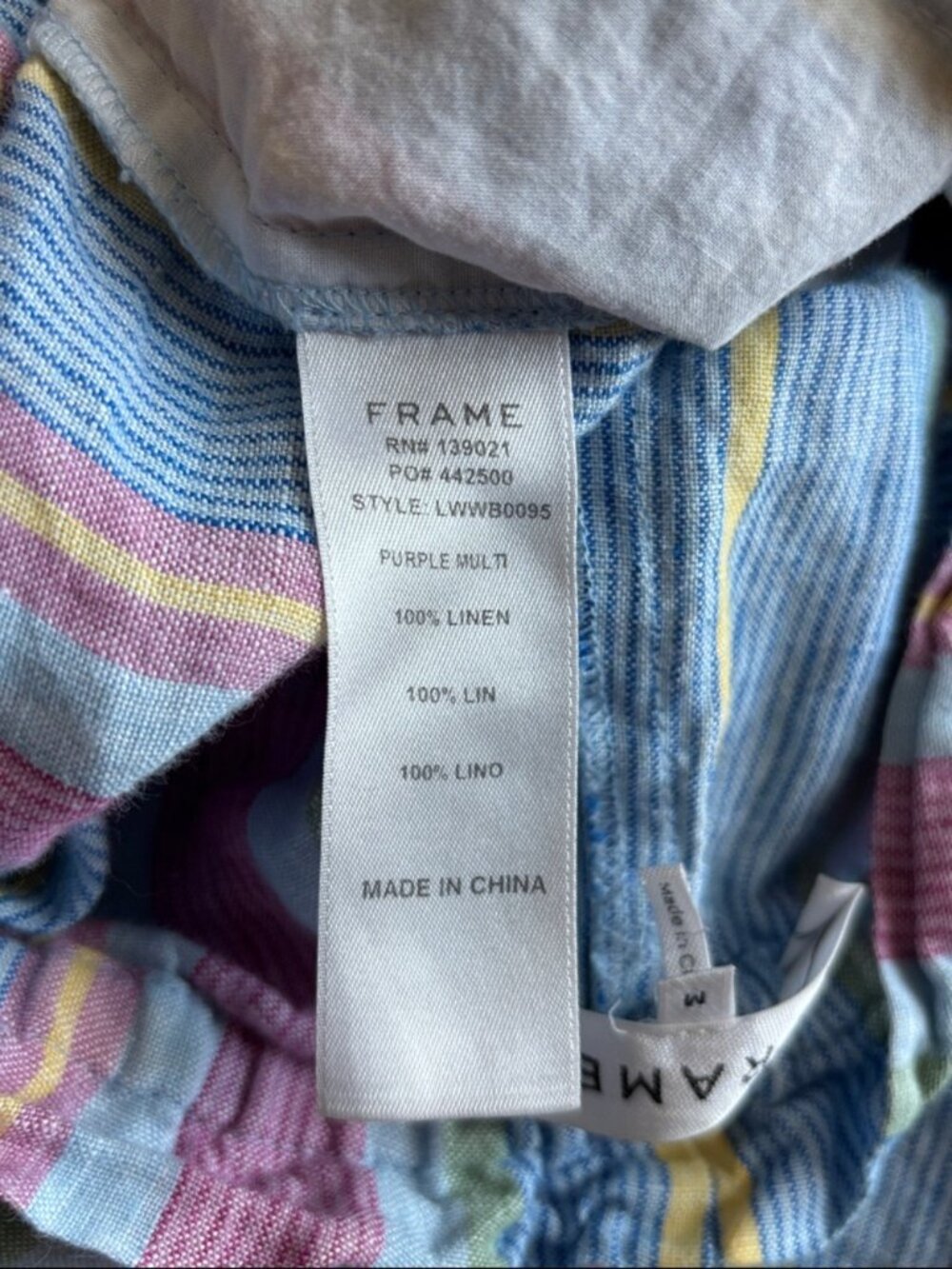 FRAME 100% Linen Striped Pants Women's Size Medium M Multicolor Elastic Waist - Picture 6 of 8